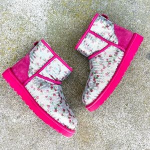 UGG Pink Floral Ankle Boots